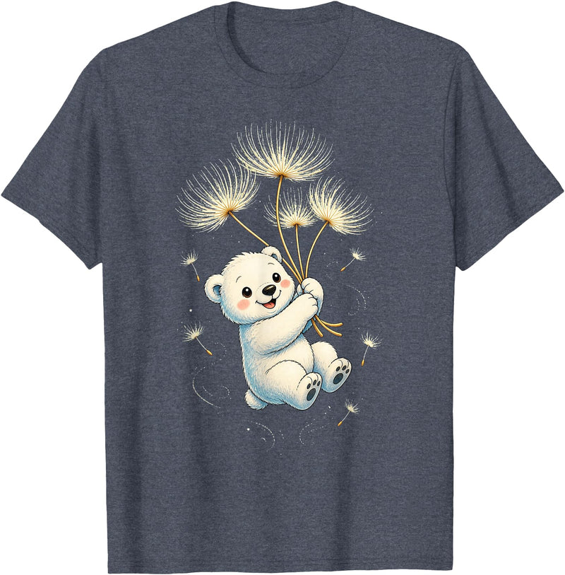 Blueberry Clothing Baby Polar Bear Floating On Dandelion Seeds T-Shirt - Heather Blue