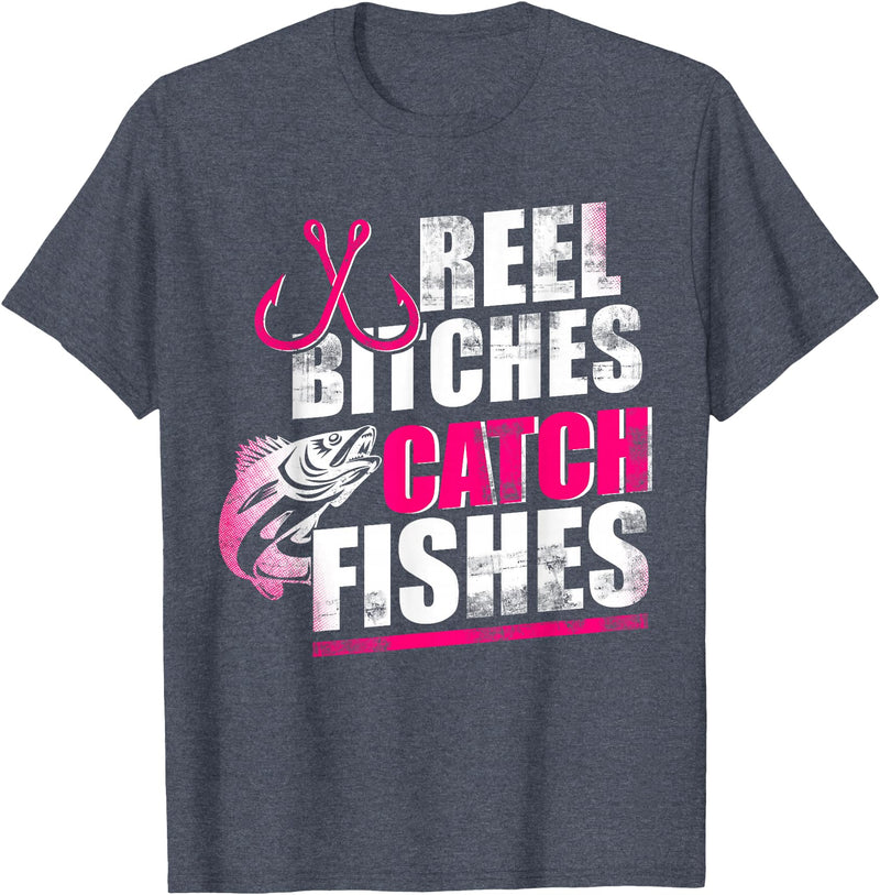 Reel Bitches catch fishes tee Reel Bitches Catch Fishes Funny Fishing T-Shirt - Heather Blue