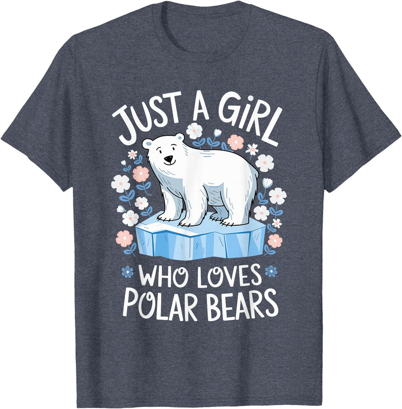 Polar Bear Love Designs Clothing & Co. Just A Girl Who Loves Polar Bears Cute Bear Lover Animal T-Shirt - Heather Blue