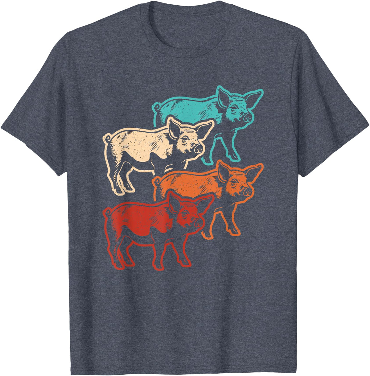 BALARI Retro Pig Vintage Pig Lover Farmer Men Women T-Shirt - Heather Blue