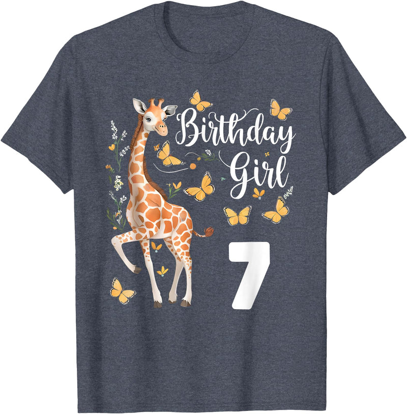 Giraffe Birthday Party by LazyPanda Giraffe 7th Birthday Girl 7 Years Old Giraffe Lover T-Shirt - Heather Blue