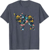 Animal Hog Floral Silhouette Pig Lover Floral Piglet Silhouette Womens Girls Graphic Pig T-Shirt - Heather Blue