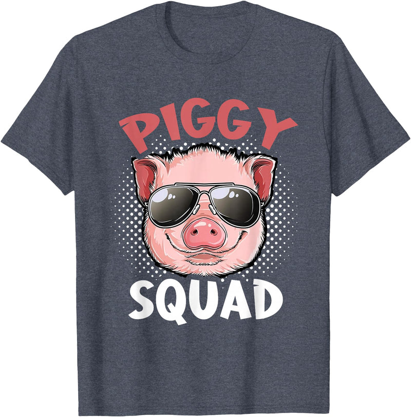 Piggy Squad T-Shirt Funny Cool Pigs Lover Pink Animal Tee T-Shirt - Heather Blue