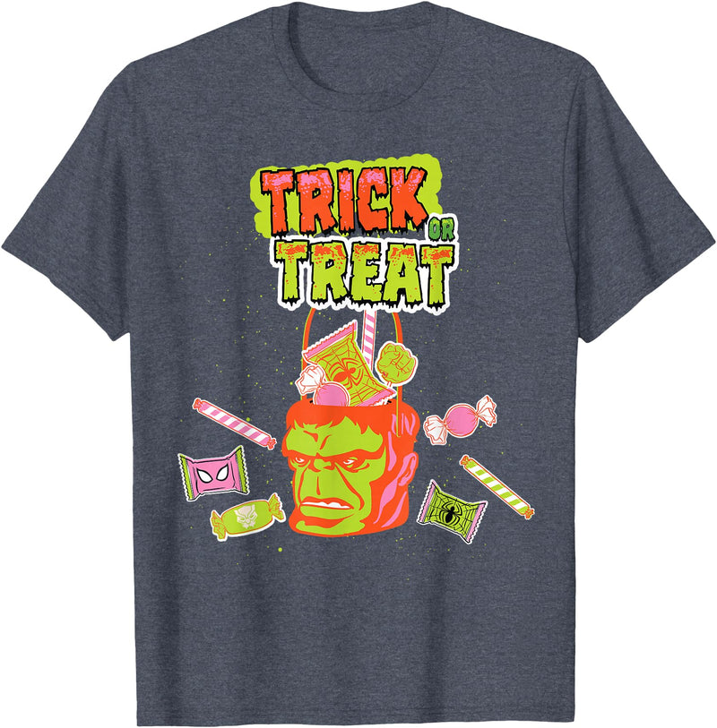 Marvel Halloween Hulk Trick or Treat Candy Bucket T-Shirt - Heather Blue