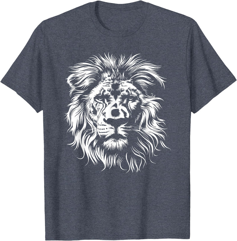 Älion. lion. Kids Unisex Black Lion Graphic Modern V-Neck T-Shirt - Heather Blue
