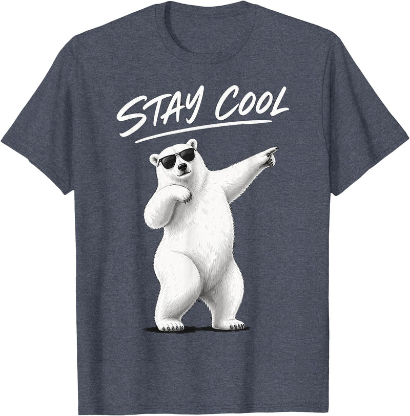 Polar Bear Enthusiast Apparel Polar Bear Wearing Sunglasses with Stay Cool Quote T-Shirt - Heather Blue