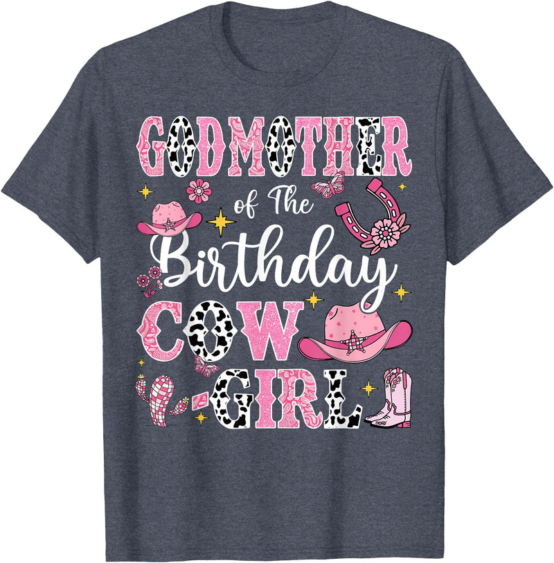 Birthday Girl CowGirl Matching Family GodMother Of The Birthday Cow-Girl Rodeo Cow Girl Birthday T-Shirt - Heather Blue