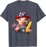 Pig Corn 4th of July Design 4th of July Pig American Us Flag Patriotic Corn 4th of July T-Shirt - Heather Blue