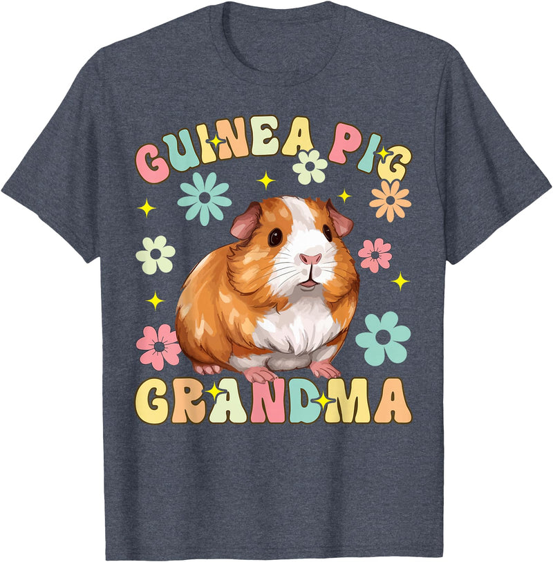 Guinea Pig Rodent Pet Owner Gifts Guinea Pig Grandma Groovy Guinea Pig T-Shirt - Heather Blue