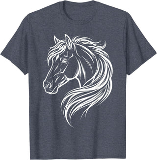 Horse Silhouette Farm Animal Graphic Horses Cute Horse Silhouette Art Equestrian Farm Animal Horse Lover T-Shirt - Heather Blue