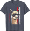 Llama Alpaca Designs Funny Llama US Flag Alpaca America Flag Funny Alpaca T-Shirt - Heather Blue