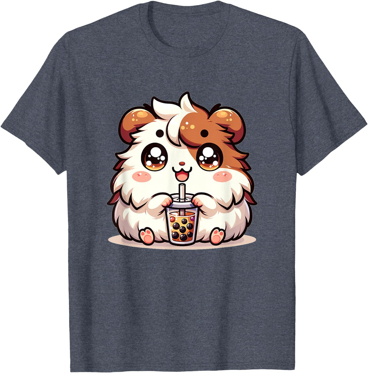 Cute Kawaii Animals Drinking Boba Tea Co. Cute Kawaii Chibi Guinea Pig Drinking Boba Tea T-Shirt - Heather Blue