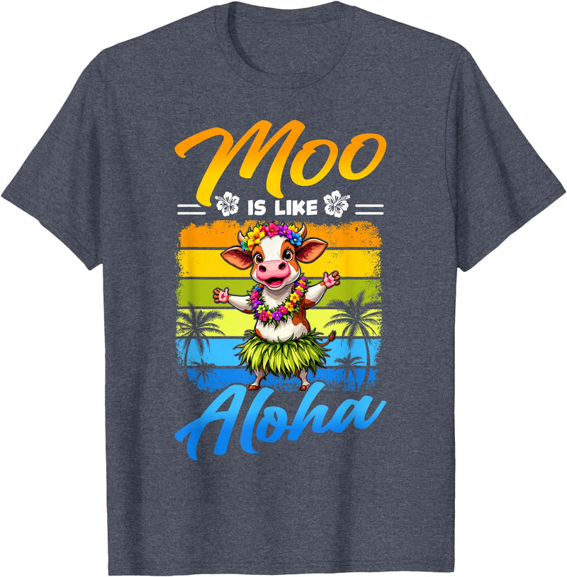 Aloha Animal Hawaii Flower Chain Hula Dance Art Hawaii Animal Haku Lei Grass Skirt Hula Dance Aloha Cow T-Shirt - Heather