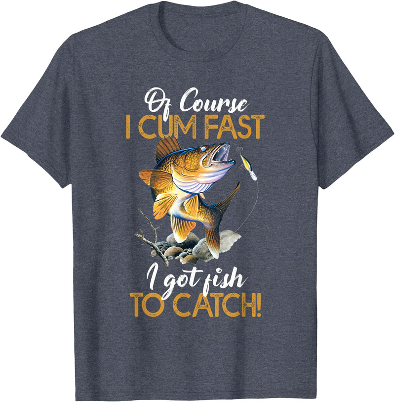 Fisherman & Fishing T-Shirts Funny Shirt "Natürlich ich komme schnell Ich habe Fische zum Fangen" [German Language] T-Shirt - Heather Blue