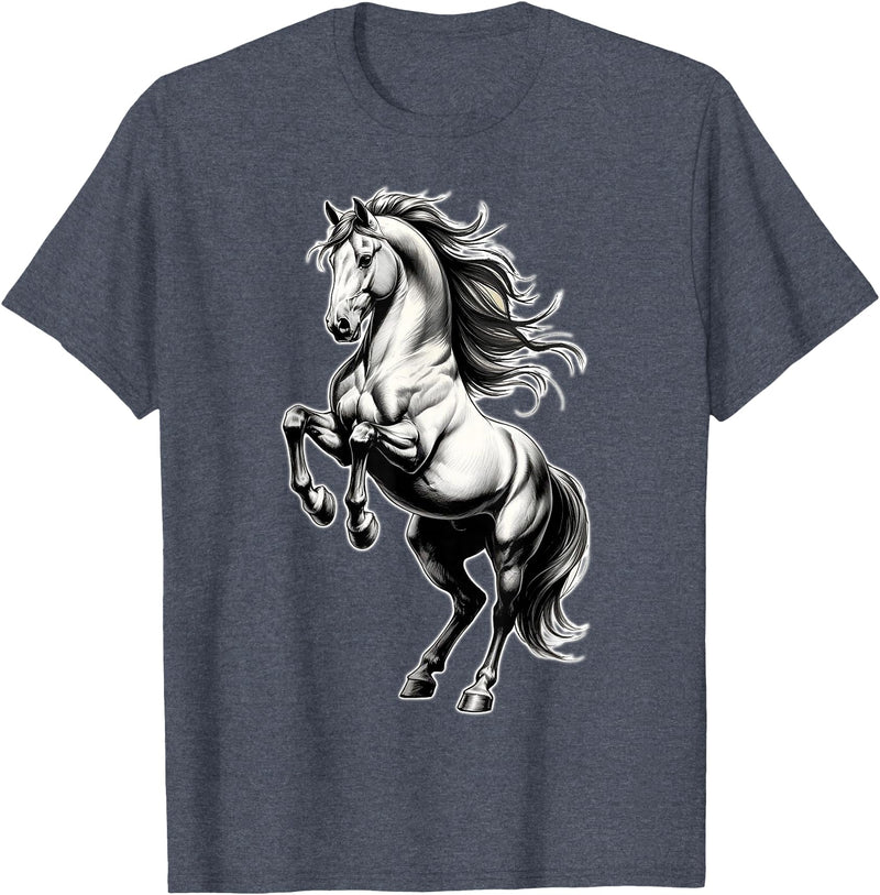 Urban Empyre Shire Horse White Equestrian Rearing T-Shirt - Straight - Heather Blue
