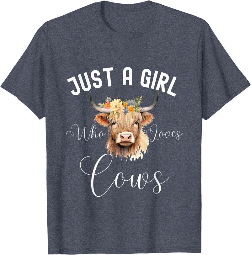Just A Girl Who Loves Cows Tee Just a Girl Who Loves Cows Funny Cute Cow for Girls Women T-Shirt - Heather Blue