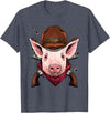 Wowsome! Cowboy Pig Western Rodeo Cowboy Hat and Bandana T-Shirt - Heather Blue