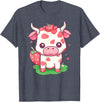 Strawberries Cow Baby Animal Kids Cute Apparel Cow Strawberry Cute Kawaii Pink Pastel Strawberry Milk Farm T-Shirt - Heather