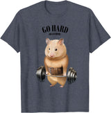 Hamster Muscle Training with Barbell Shrug Bar Fitness Gym T-Shirt - Heather Blue