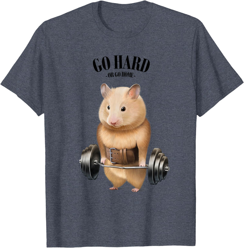 Hamster Muscle Training with Barbell Shrug Bar Fitness Gym T-Shirt - Heather Blue