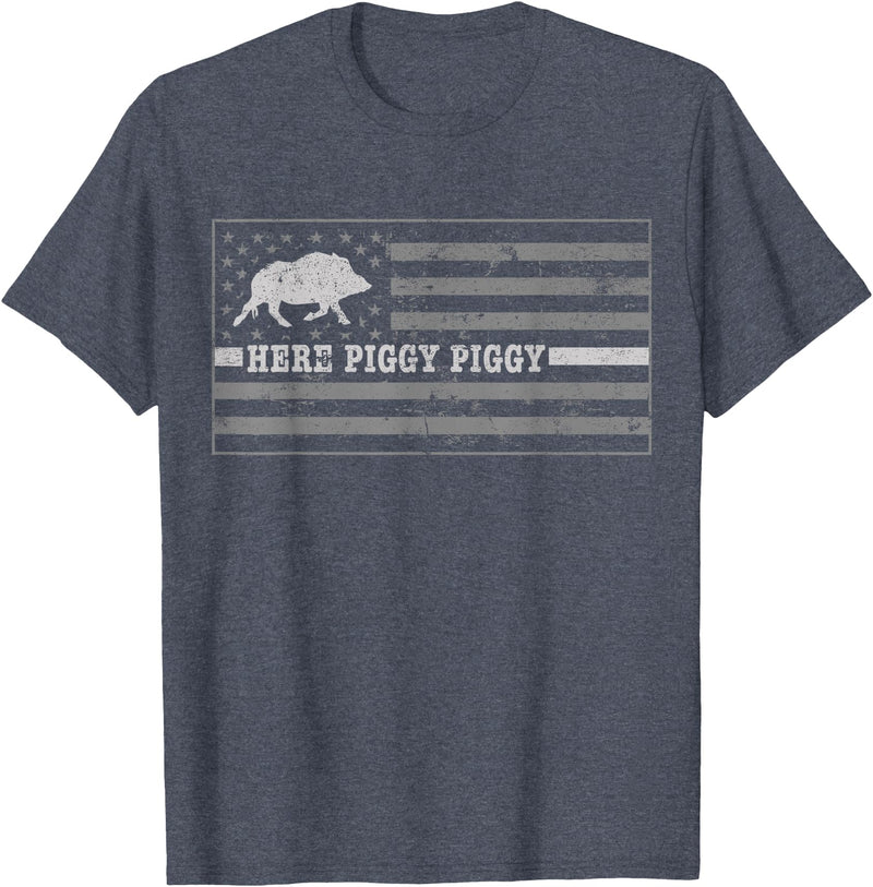 Shoppzee Wild Pig Hunting Wild Boar Hunting Shirts Pig Call For Hunting Shirt Here Piggy Piggy Hog Hunting Shir T-Shirt - Heather Blue