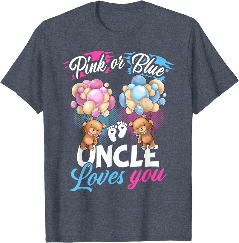 Bear Balloons Boy Or Girl Baby Gender Reveal Tee Bears Pink Or Blue Uncle Loves You Gender Reveal T-Shirt - Heather Blue