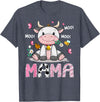 Pink Birthday Girl Party Cow Lover Mama Cute Cow Pink Farm Moo Moo Birthday Girl Matching T-Shirt - Heather Blue