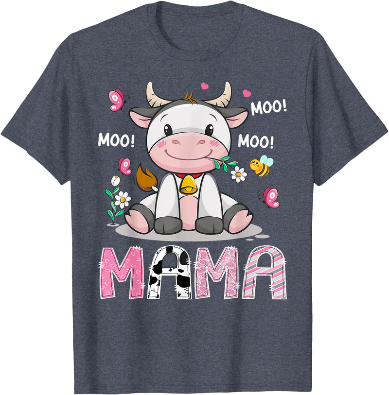 Pink Birthday Girl Party Cow Lover Mama Cute Cow Pink Farm Moo Moo Birthday Girl Matching T-Shirt - Heather Blue