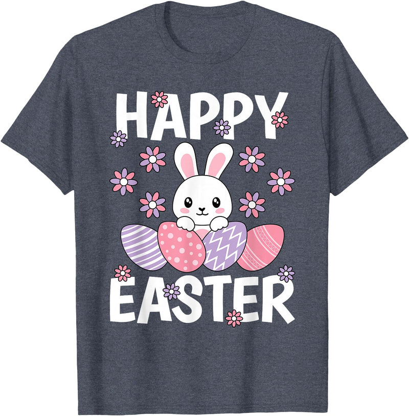 Cute Happy Easter Bunny Rabbit Egg Women Girls Kids T-Shirt in Heather Blue
