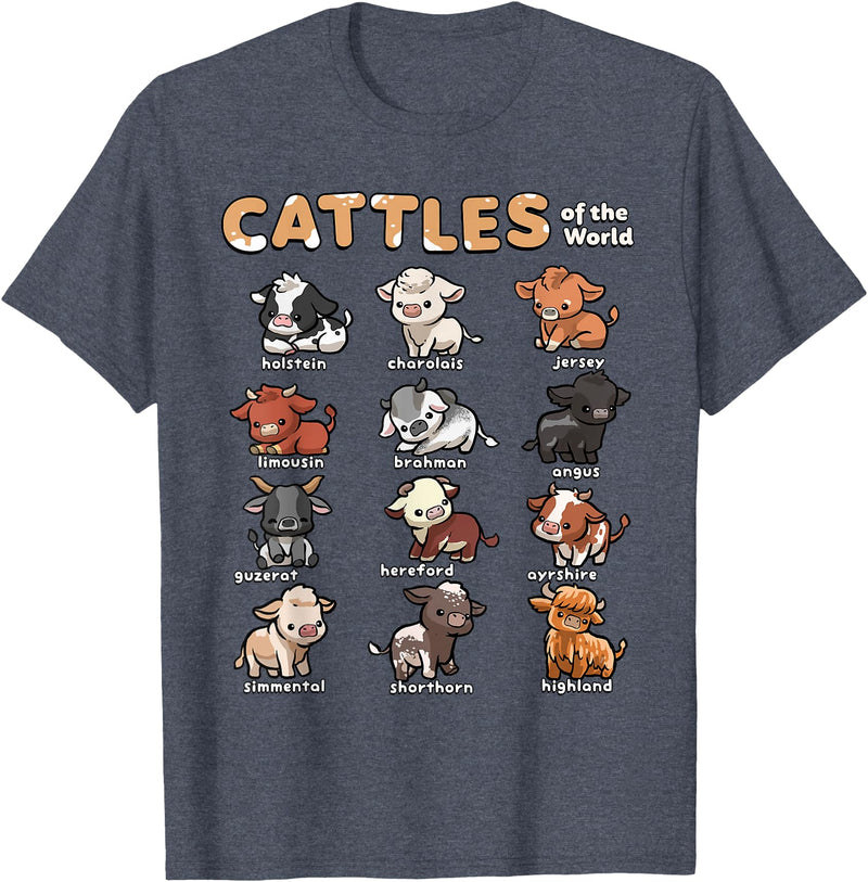 Wowsome! Cattles Animals of the World Cattle Farmer Rancher Cow Lover T-Shirt - Heather Blue