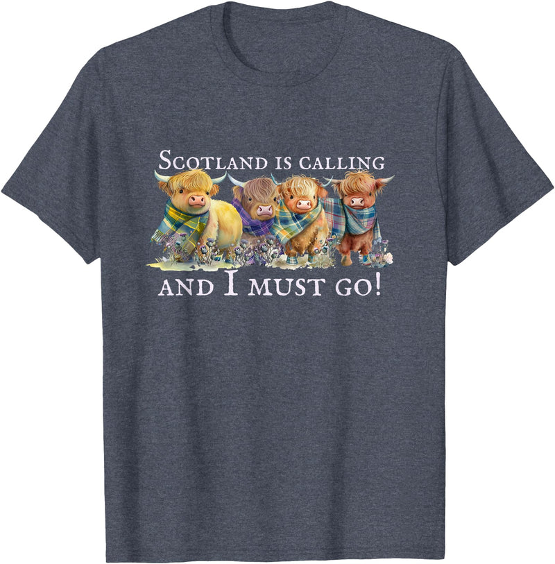 Everystepcounts4us Scottish Coos - Cute Cows Scotland is Calling, Highland Cows, Hairy Coos, Scottish Cow T-Shirt - Heather