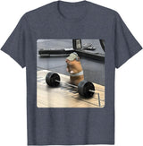 Hamster Deadlift Training Funny Cute Rat Weightlifting Meme T-Shirt - Heather Blue