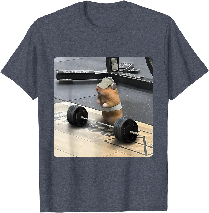 Hamster Deadlift Training Funny Cute Rat Weightlifting Meme T-Shirt - Heather Blue
