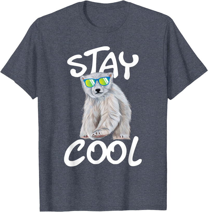 Funny Polar Bear Shirts Stay Cool - Polar Bear Cub Wildlife Zoo Animal Lover T-Shirt - Heather Blue