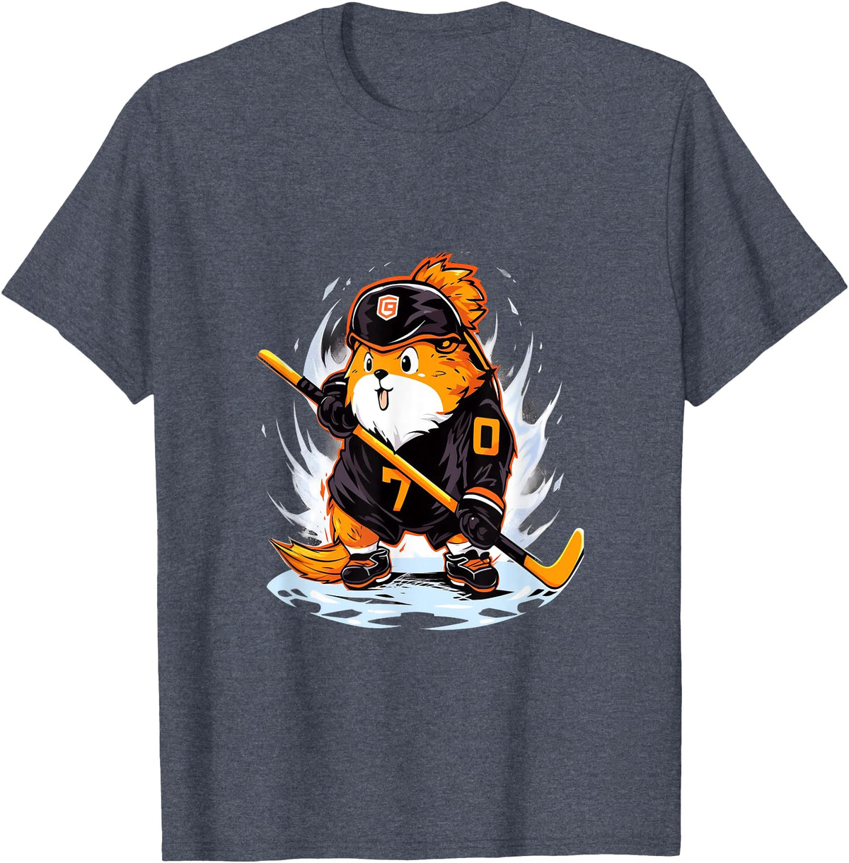 Ice Hockey Winter Sports Guinea Pig Ice Hockey Player Hockey Stick Goalie T-Shirt - Heather Blue
