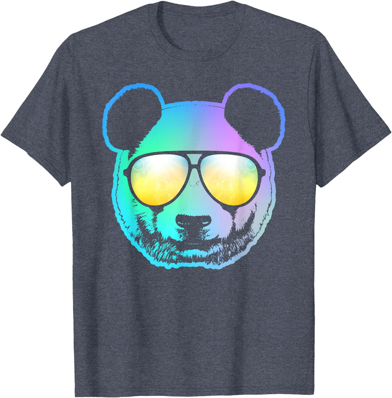 Panda Shirts Panda Neon Bear Face T-Shirt T-Shirt - Heather Blue