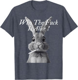 Retro Who the F_ck Is Alice Funny Rabbit T-Shirt in Heather Blue