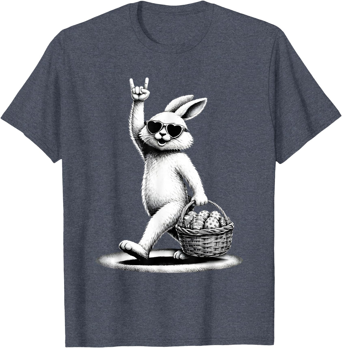 Funny Bunny Rabbit Rock on Men Women Kids Easter Day T-Shirt in Heather Blue