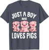 Funny Pig Lover & Owner Gift Ideas Just A Boy Who Loves Pigs Kids Boys T-Shirt - Heather Blue