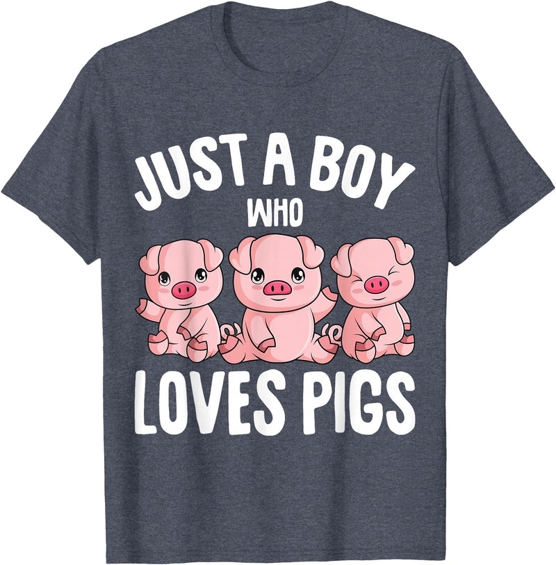 Funny Pig Lover & Owner Gift Ideas Just A Boy Who Loves Pigs Kids Boys T-Shirt - Heather Blue