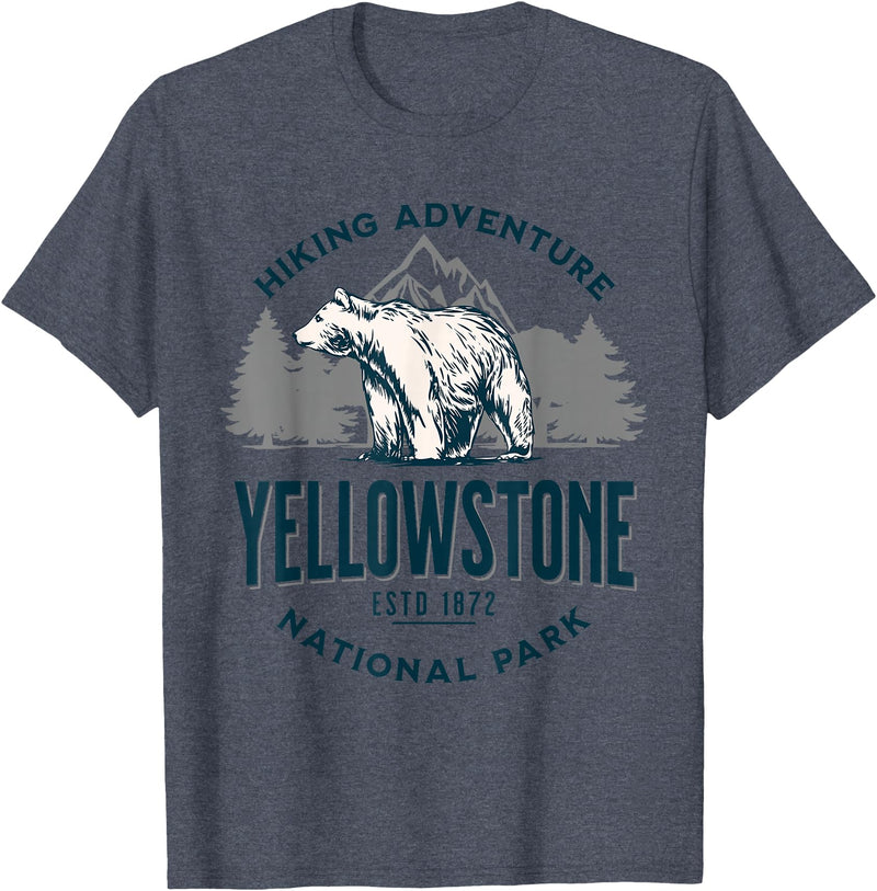 Yellowstone National Park Wyoming USA Outdoor Yellowstone Wyoming Nature Mountains Bear Hike Outdoors T-Shirt - Heather Blue