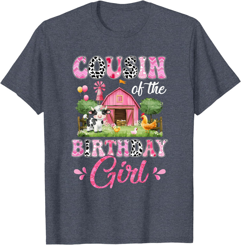 Cow First Birthday Girl Family Cousin Of The Birthday Girl 1St Birthday Cow Farm Family T-Shirt - Heather Blue
