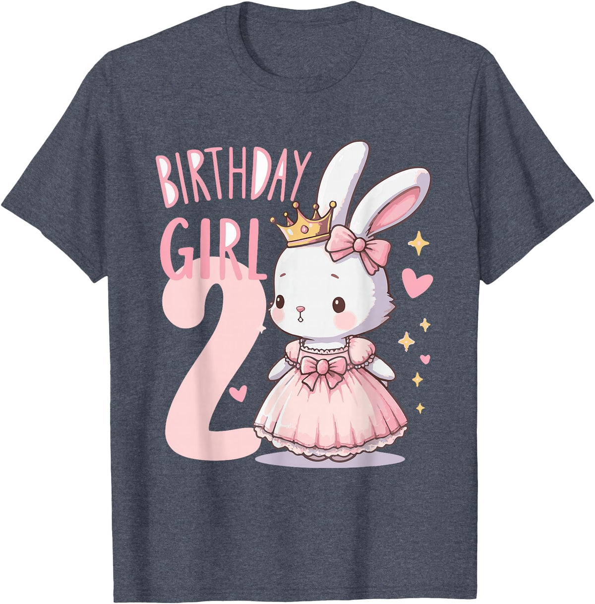 Rabbit Princess Children's Birthday 2 Years Girl Pink T-Shirt in Heather Blue