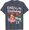 H1Shop Happy Birthday Born On May 28 OMG It's My Birthday Born On May 28th Girl with Present Bear T-Shirt - Heather Blue