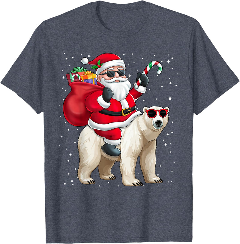 Santa Claus Riding A Polar Bear Xmas Funny Santa Claus Riding A Polar Bear Christmas Boy Girl Kids T-Shirt - Heather Blue