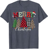 Merry Christmas Leopard Buffalo Red Plaid for Men Women T-Shirt - Heather Blue