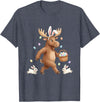 Cute Easter Bunny Rabbit with Eggs Whimsical Moose Design T-Shirt in Heather Blue