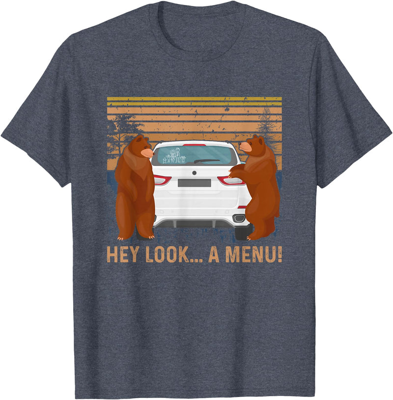 Hey Look A Menu Funny Camping Camper Vintage Bear T-Shirt - Heather Blue