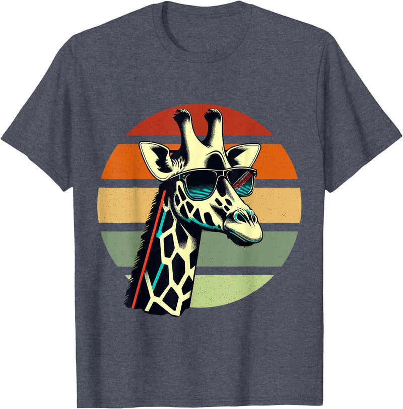 Humorous Gifts for Giraffe lover Giraffe Vintage Sunglasses T-Shirt - Heather Blue