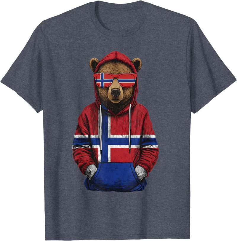 Cool Norwegian Roots Norway Norway Roots Bear Norge Norwegian Flag T-Shirt - Heather Blue